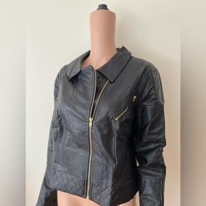 NWT black faux leather biker motorcycle style zipper jacket coat with pockets